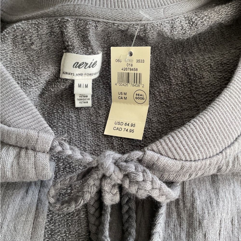 aerie Charcoal Gray Textured V-Neck Top with Tassel Tie - Picture 9 of 9